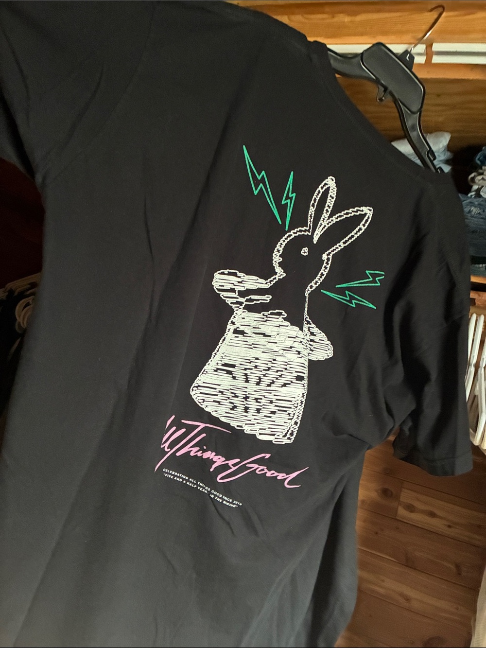 Mens feature XXL bunny graphic on the back gently used.